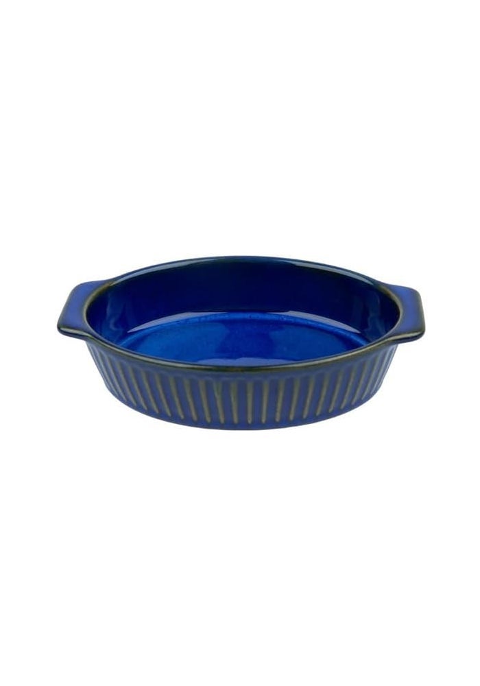 Daiso أواني الخبز البيضاوية المنقوشة من دايسو - Navy | طبق خبز سيراميك أنيق مع مقابض - Image 2